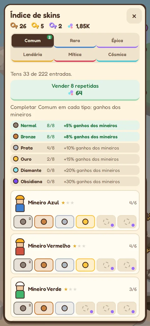 Índice de skins do Pickadrift com as seis mutações de cada skin